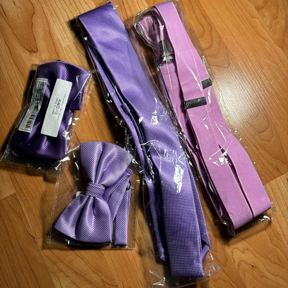 Lot of purple formal wear accessories
